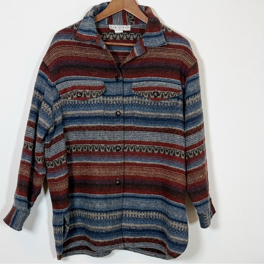 Style New York Vintage Southwestern Wool Blend Striped Jacket Womens 14 Large US - Picture 2 of 13